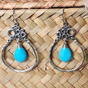 BOHEMIAN BlueTribal Earrings Simulated Turquoise  Spiral Swirl